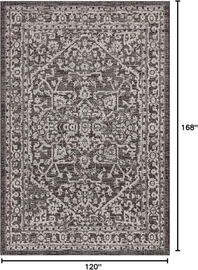 JONATHAN Y Boho Medallion Indoor Outdoor Area Rug 10X14 Black/Gray, Malta Textured Weave for Backyard, Patio, Porch, Easy-Cleaning, High Traffic, Pet-Friendly, Non-Shedding (SMB104C-14)