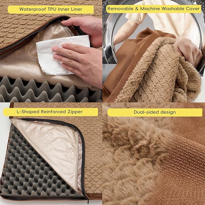 Sytopia Washable Indestructible 44" Dog Bed for Large Dogs – Double-Sided Plush, Chew Proof, Waterproof, Thick Orthopedic Support, Durable Multi- Size Comfort Clearance Indoor Flat Dog Bed
