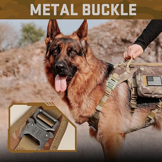 Forestpaw Dog Harness for Large Dogs,Tactical Dog Harness with Handle,No Pull Military Service Dog Vest with Pockets Adjustable for Walking Training,Camo Brown,Chest 21.5-45"