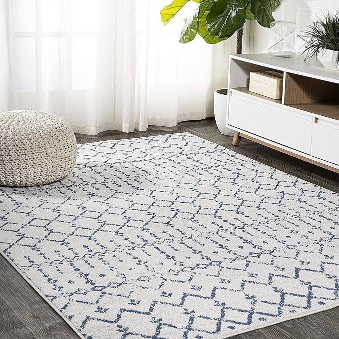 JONATHAN Y Boho Vintage Diamond Cream/Navy Indoor Area Rug 8X10 ft, Moroccan Hype for Living Room, Bedroom, Kitchen, Office, Easy-Cleaning, High Traffic, Pet-Friendly, Non-Shedding (MOH101F-8)