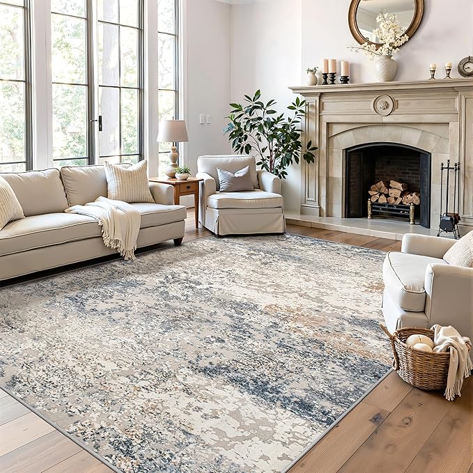 Art&Tuft Washable Rugs 5x8, Anti-Slip Backing Abstract Area Rug 5x8, Stain Resistant Rugs for Living Room, Foldable Machine Washable Area Rug(TPR18-Navy, 5'x8')
