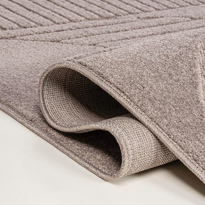 JONATHAN Y Nordby High-Low Arch Striped Indoor/Outdoor Runner Rug, 2x8, Taupe/Beige, for Patio, Backyard, Living Room, Bedroom, Office, Hose-Washable (SCN104D-28)