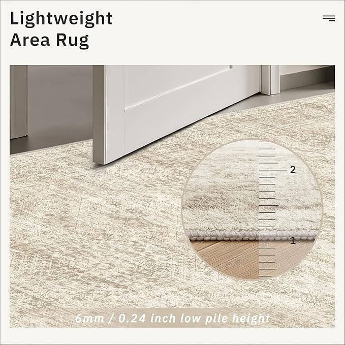 2x4 Washable Rugs for Kitchen, Floor, Entryway, Powder Room Small Area Rug Non-Slip Vintage Low Pile Throw Door Mat Beige
