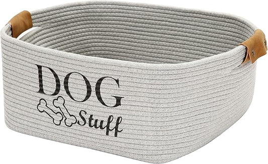 Geyecete Square Dog toy basket storage Cotton Rope Storage Basket Pet/Pet Toy And Accessory Storage Bin Doy Toy Box-Gray