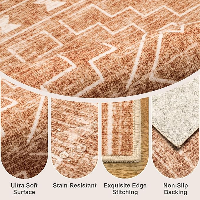 10x14 Area Rugs Living Room Rug: Washable Rug Neutral Lagre Soft Thin Carpet Indoor Floor Non Slip Boho Geometric Moroccan Carpets for Bedroom Dining Room Farmhouse Nursery Office - Dark Brown