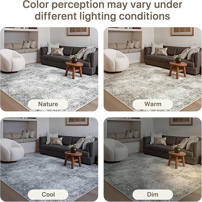 GENIMO Washable Area Rugs for Living Room, 8x10 Modern Non Slip Rugs, Low Pile Lightweight Soft Print Rug for Bedroom, Dining Room, Home Office, Gray Fog