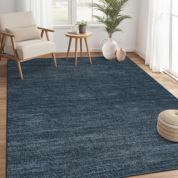 9x12 Area Rugs for Living Room Washable Solid Large Bedroom Rugs Non Slip Soft Modern Abstract Dining Room Throw Carpet Minimalist Classic Plain Area Rug for Nursery Kitchen Home Office, Navy