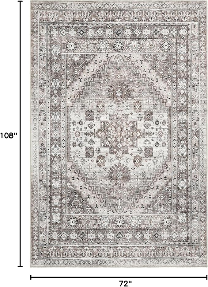 6x9 Area Rugs for Living Room - Stain Resistant Machine Washable Rugs for Bedroom,Non-Slip Backing Large Area Rug (Brown/Beige, 6'x9')