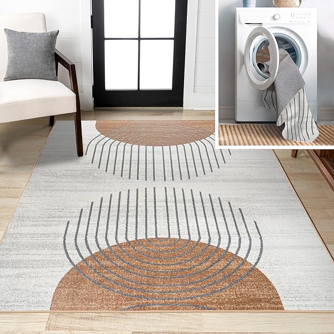 JONATHAN Y Machine Washable Cream/Terra Indoor Area Rug 5X8 ft, Kallax Geometric Modern Low-Pile for Living Room, Bedroom, Kitchen, Office, Easy-Cleaning, Pet-Friendly, Non-Shedding WSH311A-5