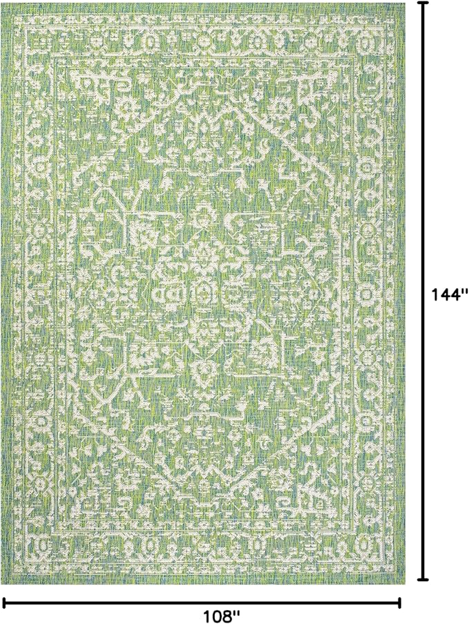 JONATHAN Y Boho Medallion Indoor Outdoor Area Rug 9X12 Cream/Green, Malta Textured Weave for Backyard, Patio, Porch, Easy-Cleaning, High Traffic, Pet-Friendly, Non-Shedding (SMB104F-9)
