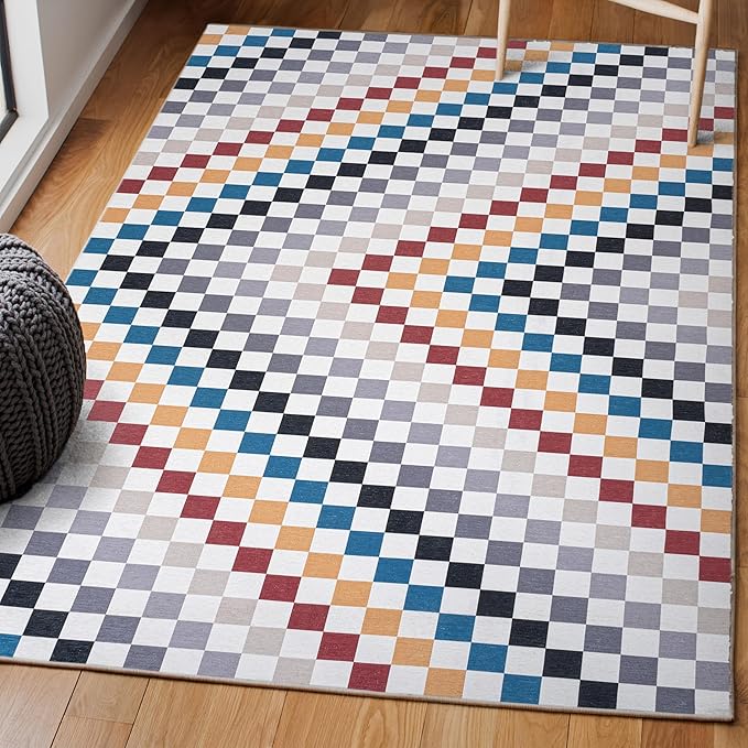 JONATHAN Y Machine Washable Multi-Colored Indoor Area Rug 8X10 ft, Ainsley Modern Cottage Checkerboard for Living Room, Bedroom, Kitchen, Office, Easy-Cleaning, Pet-Friendly, Non-Shedding WSH126D-8