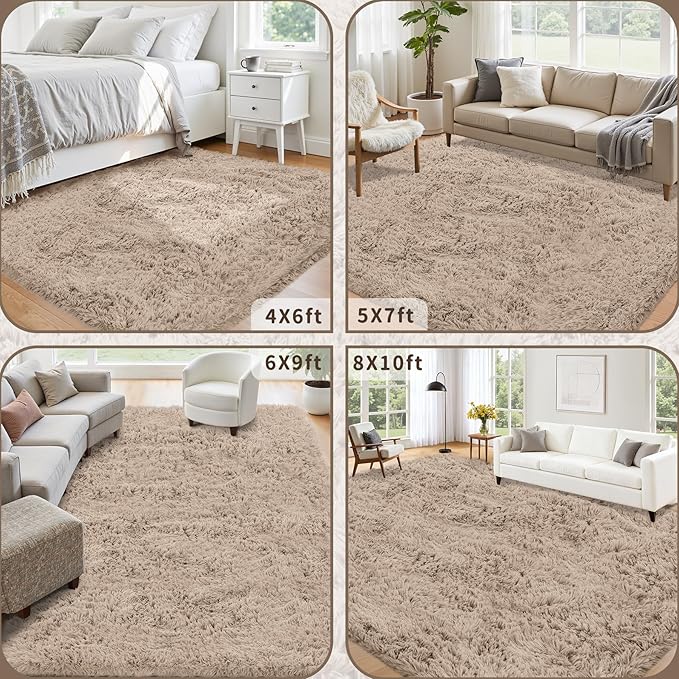 4x6 Area Rug for Living Room: Ultra Soft Fluffy Rug Modern Large Thicked Shag Rug for Bedroom Non Slip Indoor Fuzzy Carpets for Girls Kids Room Nursery Dorm Home Decor Camel