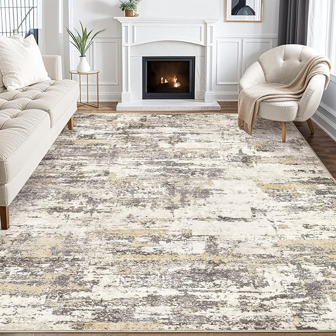 8x10 Area Rugs for Living Room：Washable Rug Abstract Modern Neutral Large Soft Stain Resistant Non-Slip Backing Machine Table for Bedroom Dining Room Indoor Home Office Carpet - Gold Brown