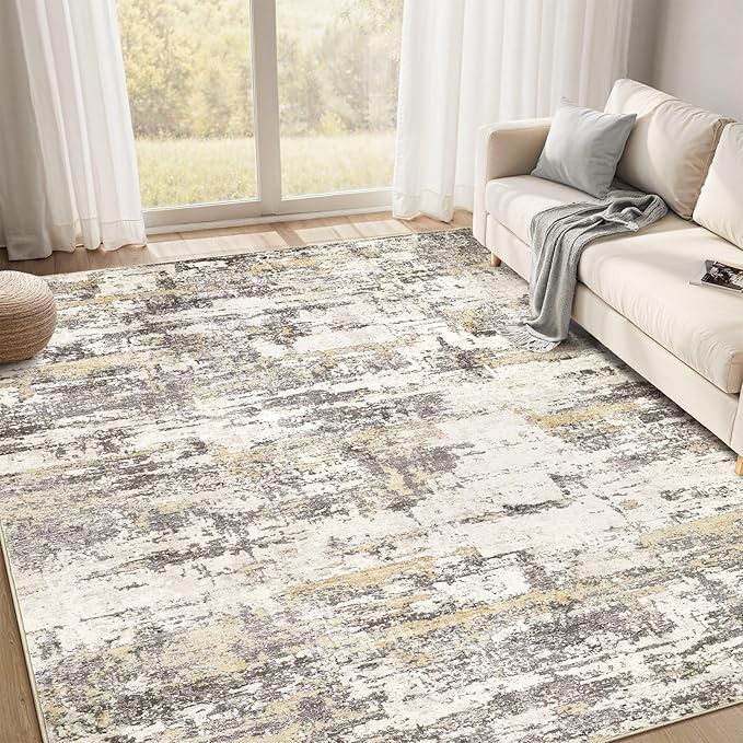 8x10 Area Rugs for Living Room：Washable Rug Abstract Modern Neutral Large Soft Stain Resistant Non-Slip Backing Machine Table for Bedroom Dining Room Indoor Home Office Carpet - Gold Brown