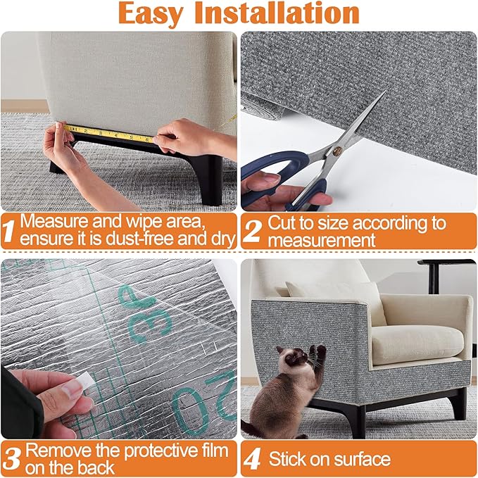 Cat Scratch Furniture Protector - 118" x 15.8" Trimmable Self-Adhesive Cats Claws Scratch Pads, DIY Cat Climbing Couch Protector for Scratch Post Cat Tree Replacement Indoor (Light Gray)