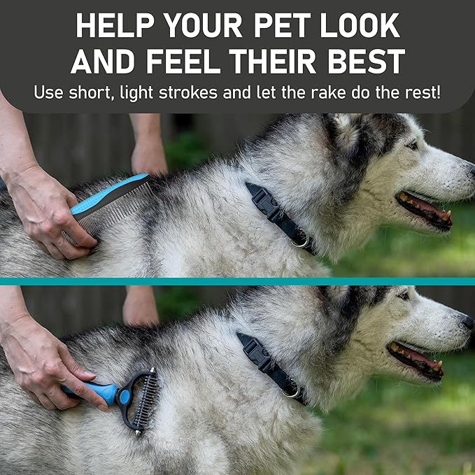 Maxpower Planet Pet Grooming Rake and Dematting Comb for Dogs - Dog Grooming Supplies, Undercoat Rake for Dogs, Cats - Extra-Wide Deshedding Dog Brush, Deshedder Comb for Long Hair - Reduce Shedding