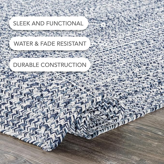 nuLOOM 2' x 10' Solid Hand Braided Indoor/Outdoor Area Rug, Pet-Friendly, High Traffic, Weather Resistant, for Patio, Balcony, Bedroom, Living, Dining Room, Wynn Navy
