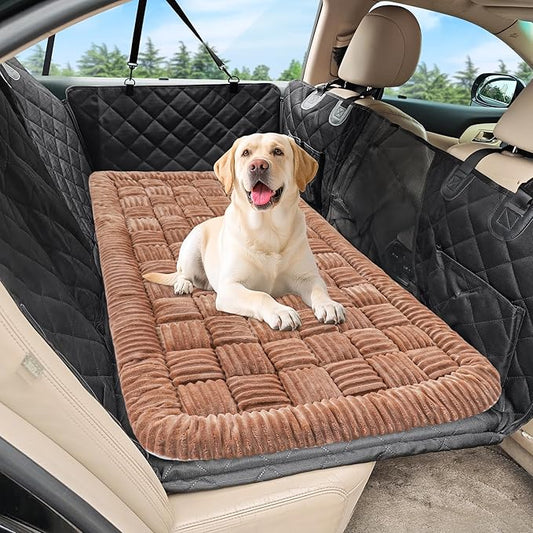 Dog Car Bed Mat, Non-Slip Backseat Extender Pet Blanket, Plaid Dog Bed for Trucks, Sedans & Large SUVs, Chew-Resistant Travel Pad for Dogs, Easy Clean & Scratch-Proof & Comfort竊?6"x28.7" Brown