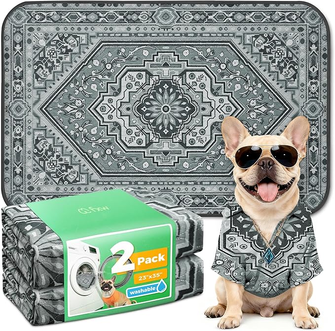 FXW Washable Pee Pads for Dogs, Puppy Pads with Super Absorbent, Specifically Designed for 36inch Cages, 23" x 35" Rectangle, Boho Grey, 2 Packs