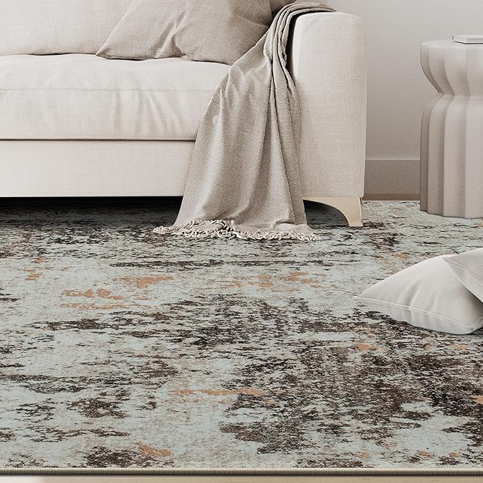 5x7 Area Rugs for Living Room Rug Washable: Abstract Rug for Dining Room Bedroom Carpet Non Slip 5 by 7 Indoor Modern Nursery Home Office Brown Beige