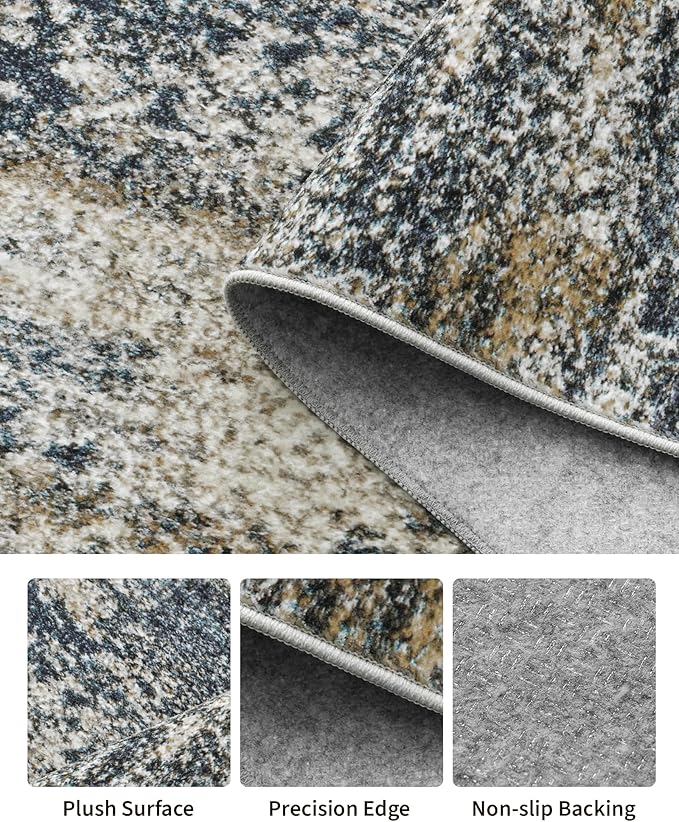 Art&Tuft Washable Rug, Anti-Slip Backing Abstract 4x6 Rug, Stain Resistant Rugs for Living Room, Foldable Machine Washable Area Rug (TPR19-Navy, 4'x6')