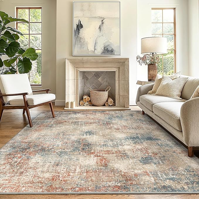 GENIMO Washable Area Rugs for Living Room, 6x9 Modern Non Slip Rugs, Low Pile Lightweight Soft Print Rug for Bedroom, Dining Room, Home Office, Multi