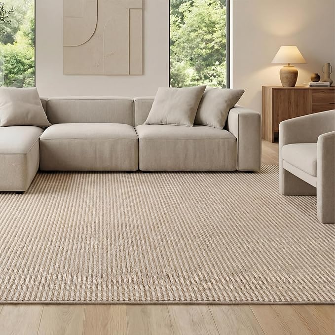 Bedsure 3x5 Faux Wool Area Rugs for Living Room, Machine Washable Carpet, Non-Slip Backing, Pet Friendly Throw Rug for Bedroom Dining Room, Natural Ivory