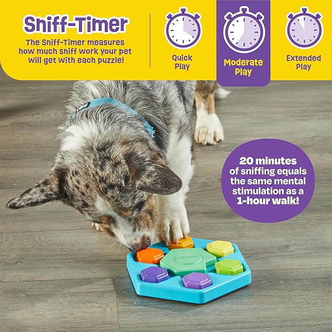 Brightkins Spin & Seek Hexagon Treat Puzzle, Outdoor Puzzle Board, Interactive Dog Toys, Dog Birthday, Enrichment Slow Feeder Bowls, Puppy Teething and Chewing, Stimulating Automatic Feeder