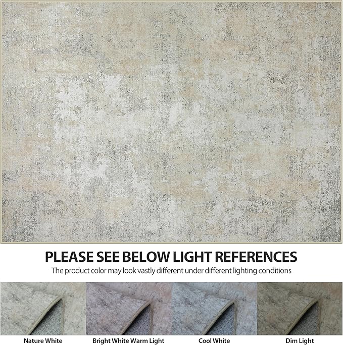 8x10 Area Rugs for Living Room Rug Washable: Abstract Large Rug for Dining Room Bedroom Carpet Non Slip 8 by 10 Indoor Modern Nursery Home Office Beige Grey
