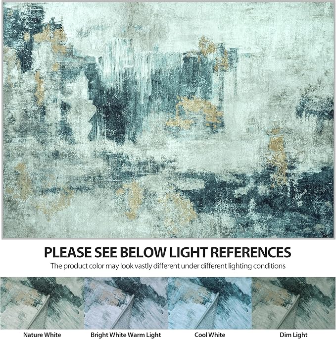 5x7 Area Rugs for Living Room Rug Washable: Abstract Rug for Dining Room Bedroom Carpet Non Slip 5 by 7 Indoor Modern Nursery Home Office Teal Grey Gold