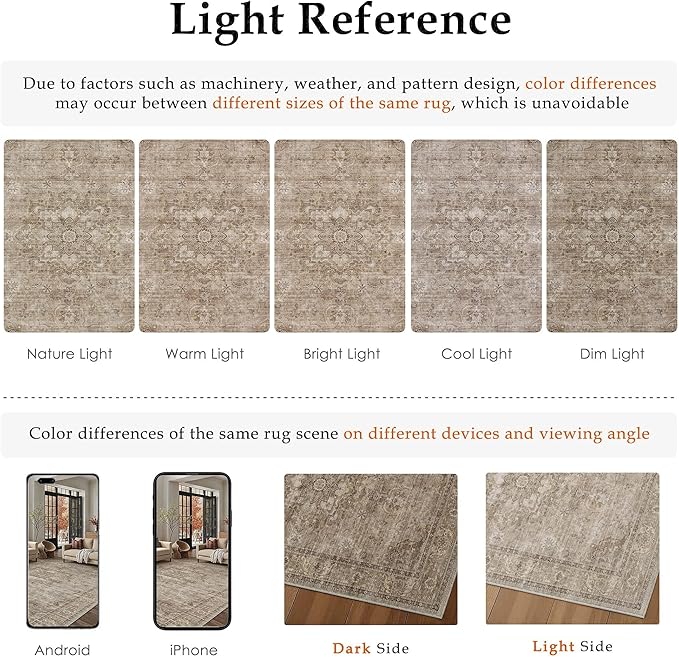 HUGEAR Washable 6x9 Area Rugs Retro Brown Living Room Bedroom Rug Vintage Distressed Non Slip Stain Resistant Low Pile Neutral Throw Carpet for Home Decor