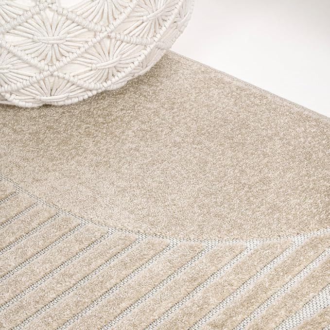 JONATHAN Y Nordby High-Low Arch Striped Indoor/Outdoor Area Rug, 4x6, Beige/Cream, for Patio, Backyard, Living Room, Bedroom, Office, Hose-Washable (SCN104E-4)