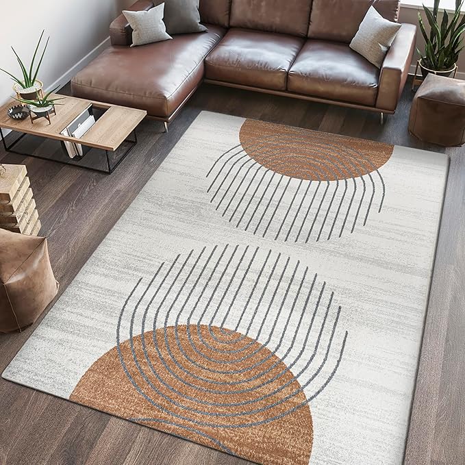 JONATHAN Y Machine Washable Cream/Terra Indoor Area Rug 5X8 ft, Kallax Geometric Modern Low-Pile for Living Room, Bedroom, Kitchen, Office, Easy-Cleaning, Pet-Friendly, Non-Shedding WSH311A-5