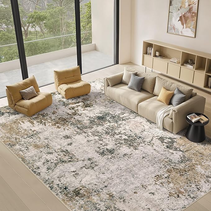 Area Rugs for Living Room: 8x10 Abstract Washable Rug Large Soft Stain Resistant Non-Slip Backing for Bedroom Dining Room Indoor Home Office Carpet for Kids Pet Friendly Families - Dark Brown
