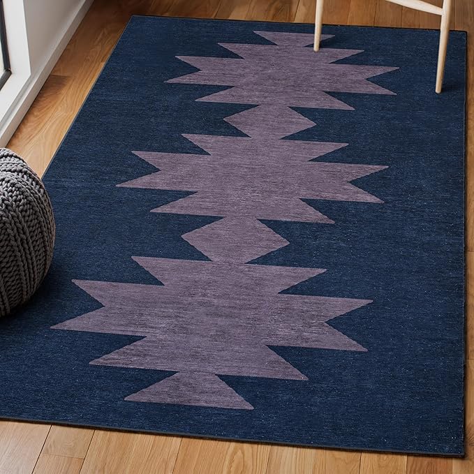 JONATHAN Y Machine Washable Navy/Purple Indoor Area Rug 8X10 ft, Chayton Minimalist Geometric for Living Room, Bedroom, Kitchen, Office, Easy-Cleaning, Pet-Friendly, Non-Shedding WSH110F-8