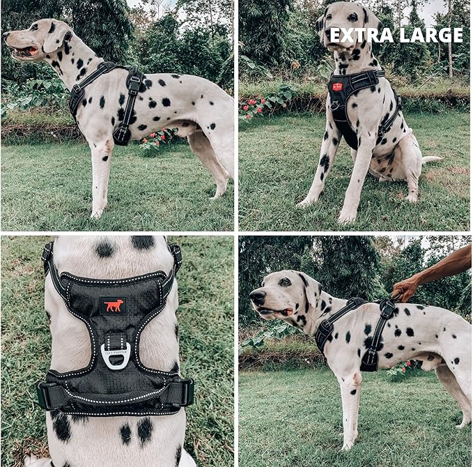 Tuff Pupper No Pull Easy Walk Dog Harness | Heavy Duty Pet Vest | Front & Back Leash Clips | Strong Safety Handle | Reflective Anti Pull Vest | Comfortable Padded Escape Proof Harness (X-Large, Black)