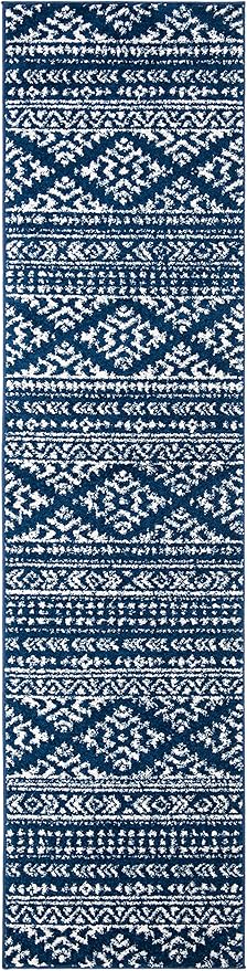 SAFAVIEH Tulum Collection Runner Rug - 2' x 7', Navy & Ivory, Moroccan Boho Tribal Design, Non-Shedding & Easy to Clean, Ideal for Living Room, Hallway, Foyer, Entryway, Bedroom (TUL272N)