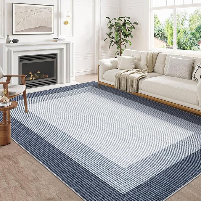 GarveeHome Washable Rugs 9x12 Area Rugs for Living Room, Modern Bordered Solid Rug Large Soft Carpet for Bedroom Non Slip Stain Resistant Neutral Carpet for Dining Room Nursery Dorm Farmhouse, 9x12