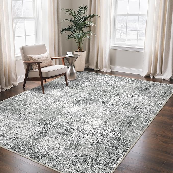 GENIMO Washable Area Rugs for Living Room, 8x10 Modern Non Slip Rugs, Low Pile Lightweight Soft Print Rug for Bedroom, Dining Room, Home Office, Gray Fog