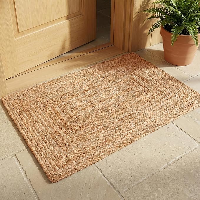 Hausattire Hand Woven Jute Braided Rug, 2'x3' ??Natural, Reversible Boho Entry Area Rugs for Kitchen, Living Room I Farmhouse Indoor Outdoor Decorative Floor Rug, 24x36 Inches