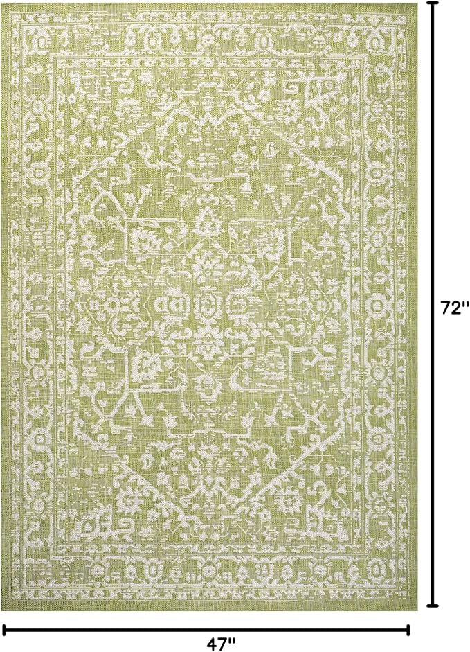 JONATHAN Y Boho Medallion Indoor Outdoor Area Rug 4X6 Green/Cream, Malta Textured Weave for Backyard, Patio, Porch, Easy-Cleaning, High Traffic, Pet-Friendly, Non-Shedding (SMB104D-4)