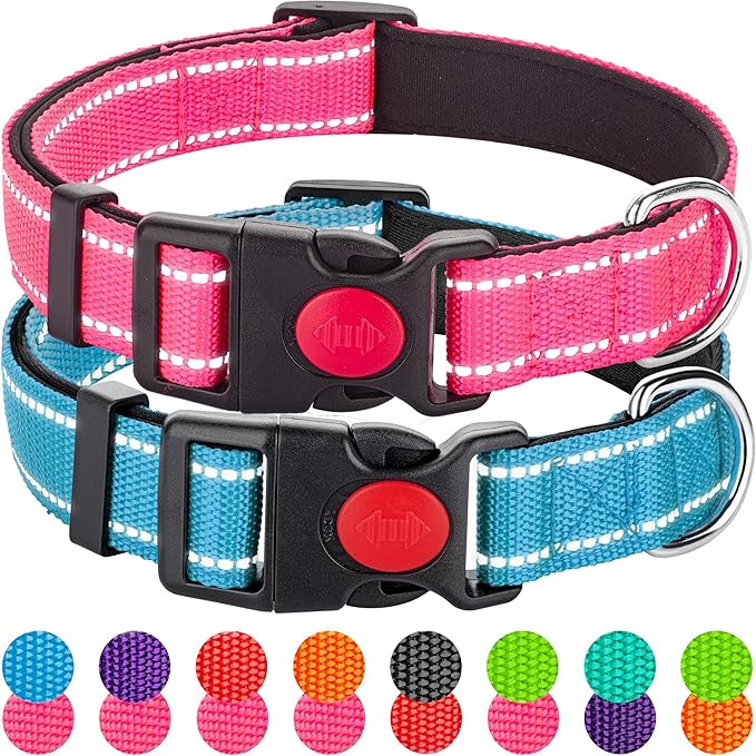 2 Pack Reflective Dog Collars for Medium Large and Small Breed Dogs Male Female,Padded Soft Durable Nylon Neoprene Collar for Puppy Dogs Girl Boy with Quick Release Safety Buckle,Pink,Blue,S