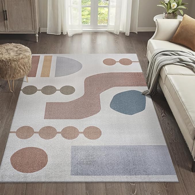 JONATHAN Y Machine Washable Cream/Multi Indoor Area Rug 4X6 ft, Riley Abstract Coastal Contemporary for Living Room, Bedroom, Kitchen, Office, Easy-Cleaning, Pet-Friendly, Non-Shedding WSH308A-4
