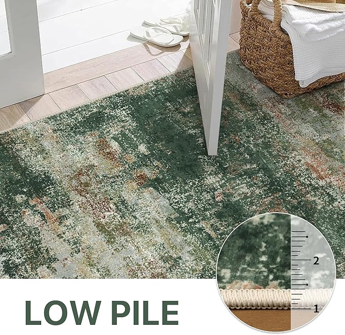 Area Rugs 5x7 for Living Room Bedroom, Modern Abstract Machine Washable Rug, Large Soft Low Pile Floor Carpet with Non Slip Backing for Dining Room, Green/Brown