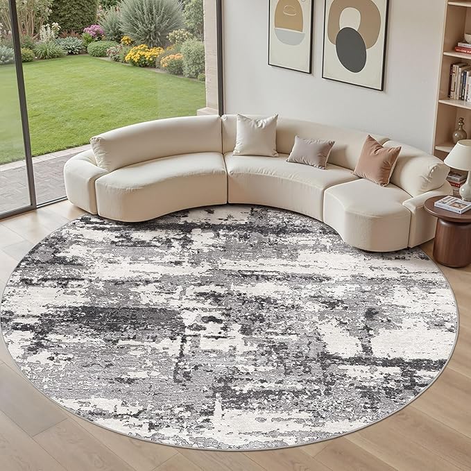 Area Rugs for Living Room: 10x10 Abstract Washable Rug Modern Neutral Large Soft Stain Resistant Non-Slip Backing Machine Table for Bedroom Dining Room Indoor Home Office Carpet - Black Grey