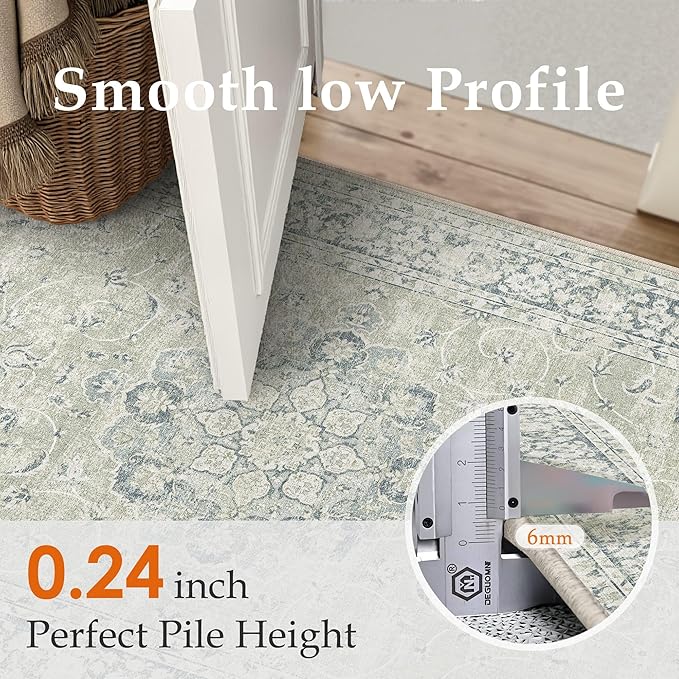 HUGEAR Machine Washable Hallway Runner Rugs 2x8 Vintage Sage Green Neutral Style Non Slip Stain Resistant Low Pile Throw Carpet for Bedroom Kitchen Retro Aesthetic Modern Decor