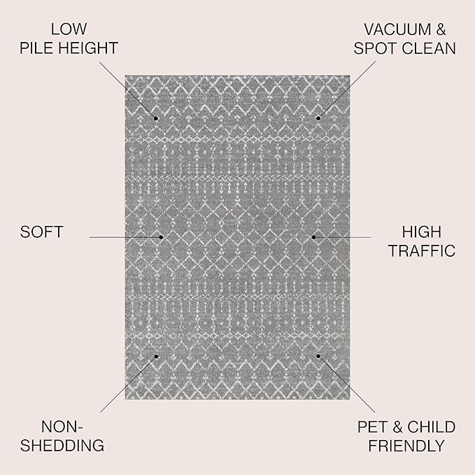 JONATHAN Y Boho Vintage Diamond Gray/Ivory Indoor Area Rug 3X5 ft, Moroccan Hype for Living Room, Bedroom, Kitchen, Office, Easy-Cleaning, High Traffic, Pet-Friendly, Non-Shedding (MOH101C-3)