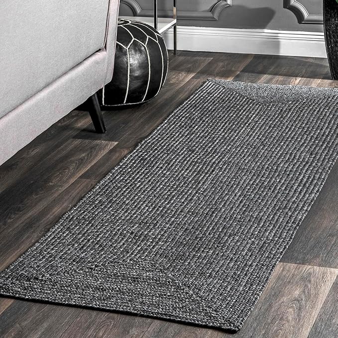 nuLOOM 2' x 10' Solid Hand Braided Indoor/Outdoor Area Rug, Pet-Friendly, High Traffic, Weather Resistant, for Patio, Balcony, Bedroom, Living, Dining Room, Wynn Charcoal