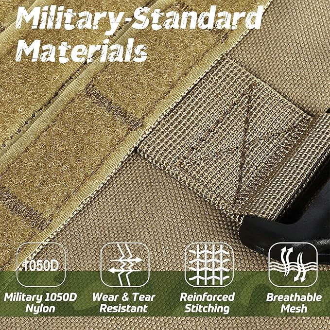 rabbitgoo Tactical Dog Harness for Large, Heavy Duty Pet Harness with Handle, No-Pull Service Vest Large Breed, Adjustable Military Dog Vest for Training Hunting Walking, Brown, L