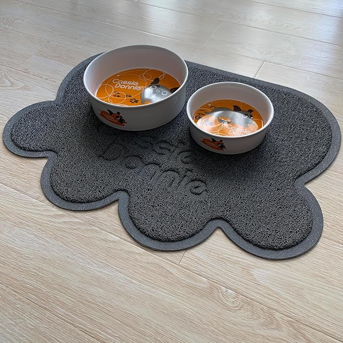 Cassie Donnie Dog and cat Feeding mat.Pet mat for Food and Water Bowls. Flexible Soft Non-Toxic Waterproof Rug. Non-Slip Back on Floor.Easy to Clean.Roll up to Store.